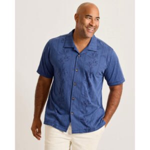 Tommy Bahama Men's Big & Tall Palm Fresco Beach Border Camp Shirt - Carbon Navy
