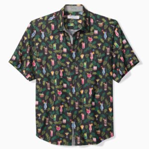 Tommy Bahama Men's Big & Tall Coastal Ease Midnight Mojito Christmas Camp Shirt - Matte Black