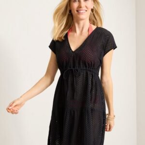 Tommy Bahama Eyelet Cove Vneck Short Dress Cover Up - Black *
