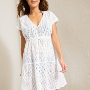 Tommy Bahama Eyelet Cove Vneck Short Dress Cover Up - White