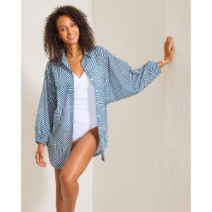 Tommy Bahama Catalina Coast Stripe Boyfriend Shirt Cover Up - Indigo Tide