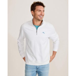 Tommy Bahama Men's Montego Bay Half Zip Pullover Sweater - White