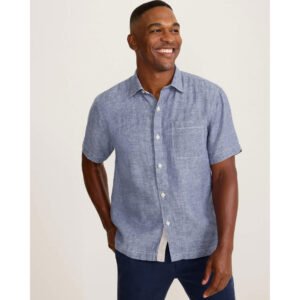 Tommy Bahama Men's Paradise Breezer Short Sleeve Linen Camp Shirt - Island Navy