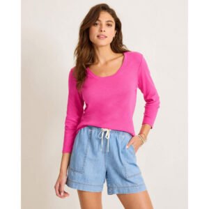 Tommy Bahama Women's Ashby Isles Rib 3/4 Sleeve Scoop T-Shirt - Very Berry