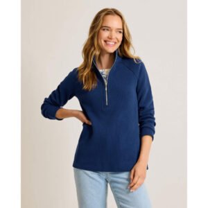 Tommy Bahama Women's New Aruba Half Zip Pullover Sweatshirt - Island Navy