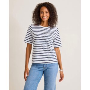 Tommy Bahama Women's Indigo Palms Stripe Lux T-Shirt - White