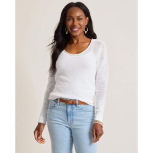 Tommy Bahama Women's Cedar Linen Long Sleeve V-Neck Linen Sweater - White