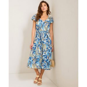 Tommy Bahama Women's Frond Grove Short Sleeve Midi Dress - Croissant